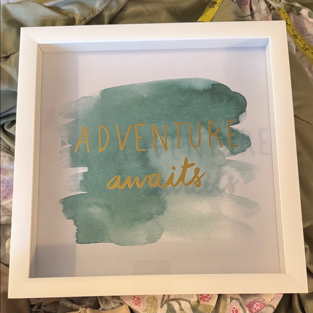 Adventure Awaits Framed Wall Art - White and Gold 12X12 inches